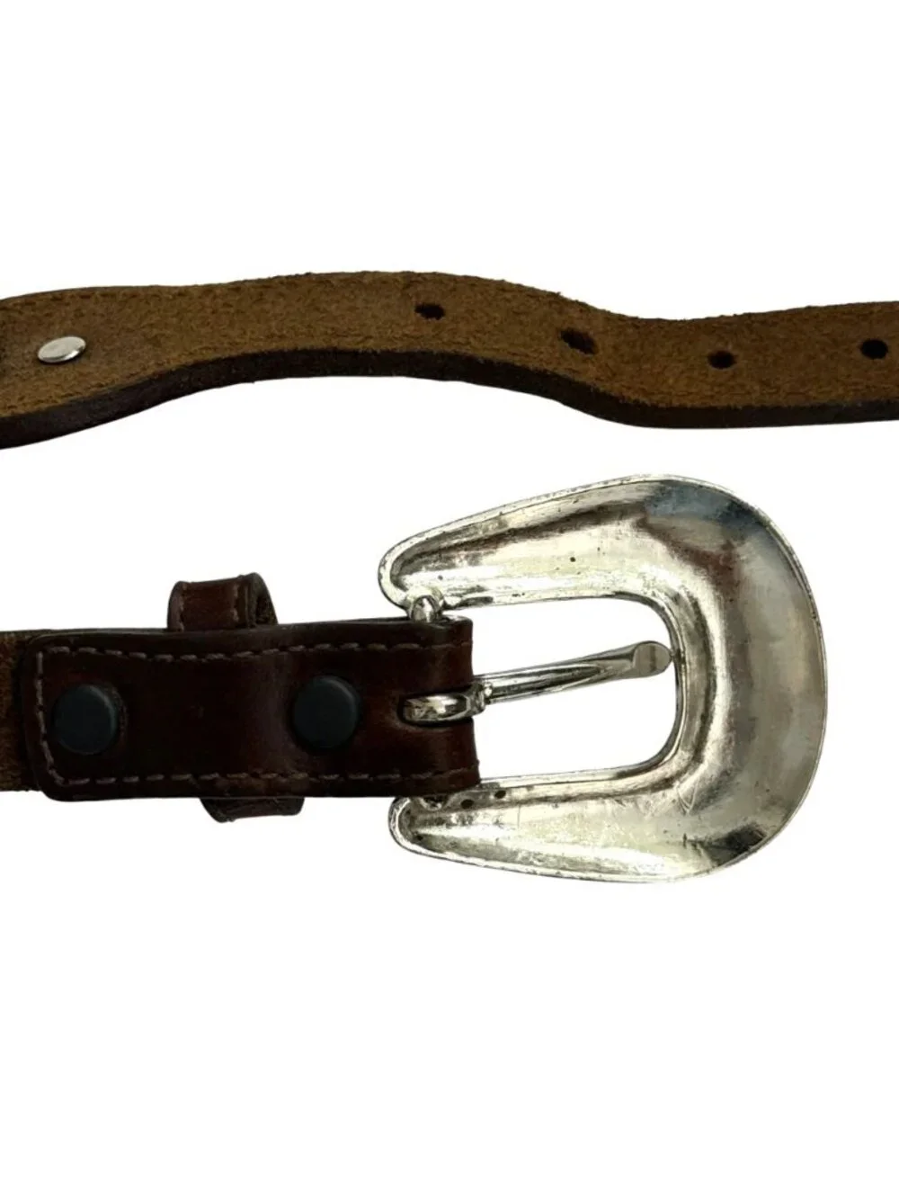 Vintage Tony Lama Womens Western Brown Leather Silver Concho Belt USA Size 28 - Picture 4 of 11